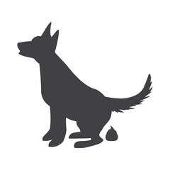 Poop dog silhouette. Dog pooping vector sign for warning symbol, black dogs poo illustration isolated on white background