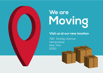 Location symbol and packed cartons, showing we are moving and movers and packers