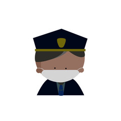 Police officer wear protective face mask with helmet and gun  icon vector illistration.