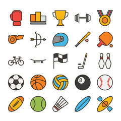 Sport filled outline icon set