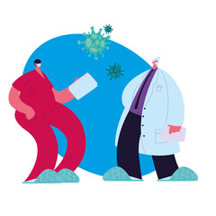 Doctors with masks and medical uniform to prevent coronavirus