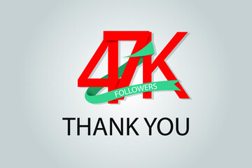 47K, 47.000 Thank you followers social media. Red logo with Tosca ribbon. For Social Medias, internet ads - Vector