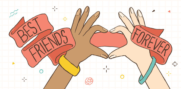 Two hands love sign best friends forever doodle vector illustration