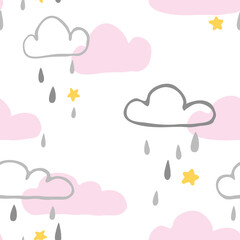 Seamless cute cloud pattern vector illustration