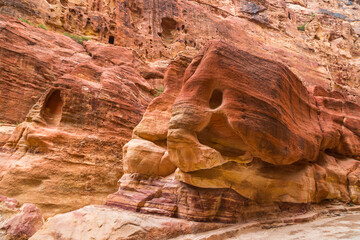Facade of the ancient city of Petra in Jordan.