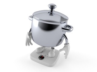 Kitchen pot character standing on weight scale