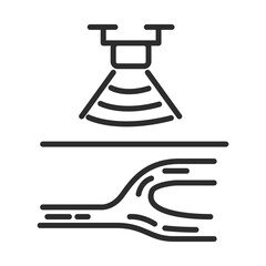 Data from a drone about underground rivers.Monitoring condition agricultural land .Smart agriculture cartoon concepts with outline. Scanning the soil for water.Outline icon vector smart farm.