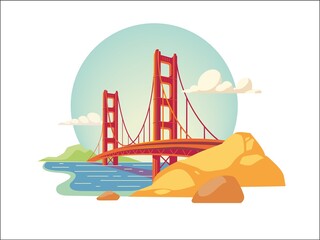 golden gate bridge of san francisco california usa isolated vector illustration - obrazy, fototapety, plakaty