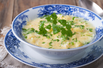 Homemade cheese soup with pasta