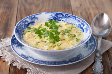 Homemade cheese soup with pasta