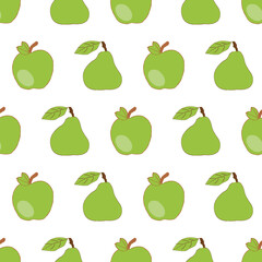 Green apples and pears handdraw vector repeat pattern print background design