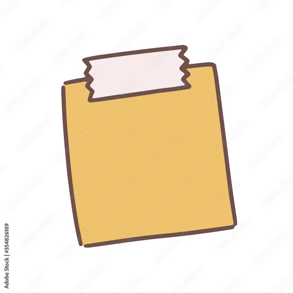 Poster clean yellow sticker attached with adherable vector flat illustration. colorful hand drawn paper she