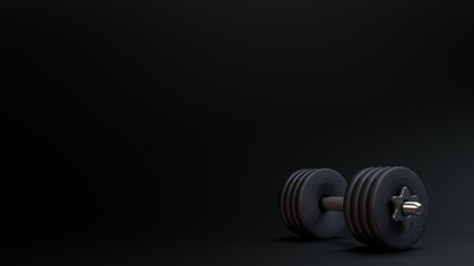 3D illustration weights for lifting in the gym or at home workout get strong and fit muscular body athletic lift weight enjoy sport recreation healthy training hard activity exercise daily  background