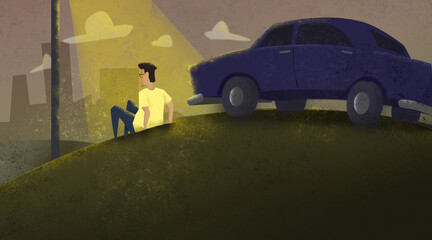 man with his car at Hill