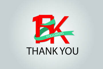 15K, 15.000 Thank you followers social media. Red logo with Tosca ribbon. For Social Medias, internet ads - Vector