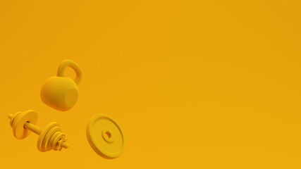 3D illustration weights for lifting in the gym or at home workout get strong and fit muscular body athletic lift weight enjoy sport recreation healthy training hard activity exercise daily  background