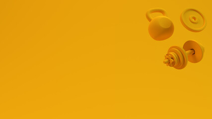 3D illustration weights for lifting in the gym or at home workout get strong and fit muscular body athletic lift weight enjoy sport recreation healthy training hard activity exercise daily  background