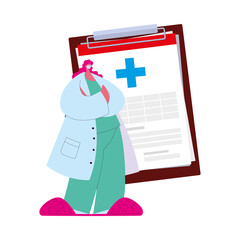 Female doctor in medical uniform with mask and medical history