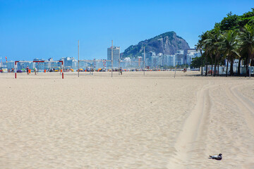 Rio de Janeiro, Brazil,  Copacabana beach.
 Copacabana is a world-famous beach. The sandy strip with a length of more than 4 km is the longest beach in the world and one of the main landmar