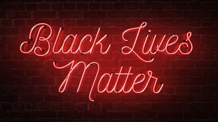 Bright red neon sign that says Black Lives Matter on a brick wall background showing awareness of the Black Lives Matters movement - Powered by Adobe