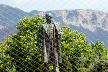 Statue of Lenin behind netting, Yalta, Ukraine