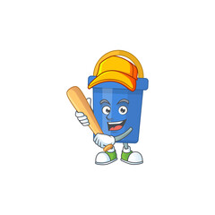 cartoon design concept of blue sand bucket playing baseball with stick