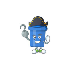 mascot design style of blue sand bucket as a pirate having one hook hand