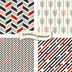Set of Abstract geometric seamless pattern in retro colors. Creative pattern can be used for ceramic tile, wallpaper, linoleum, textile, web page background. Vector
