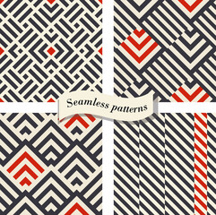 Set of Abstract geometric seamless pattern in retro colors. Creative pattern can be used for ceramic tile, wallpaper, linoleum, textile, web page background. Vector