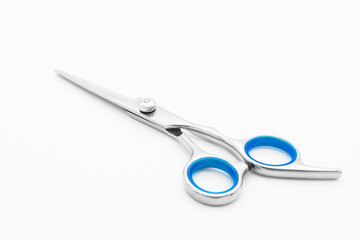 Close-up view of the flat cutting scissor isolated on white background.