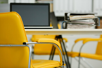 Empty workplace in office closeup or head hunter profession modern solution