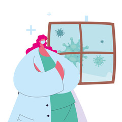 Female doctor with mask and gown to prevent coronavirus