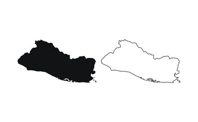 El Salvador map silhouette line country America map illustration vector outline American isolated on white background - obrazy, fototapety, plakaty