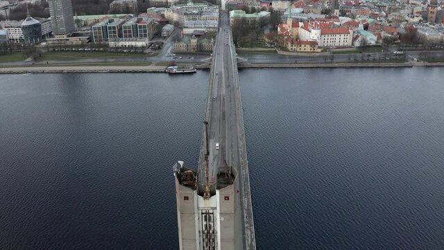 Vantu bridge Riga drone flight over