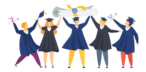Happy graduated students. Group of boys and girls