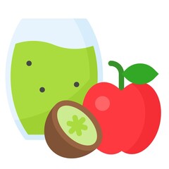 Kiwi apple juice icon, Beverage flat vector illustration
