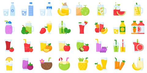 Water Juice and Smoothie vector icon set, flat style