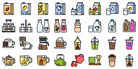 Beverage icon set, filled style vector illustration