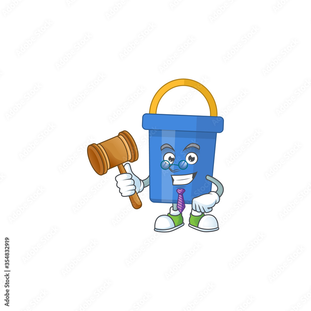 Poster A wise Judge blue sand bucket cartoon mascot design wearing glasses