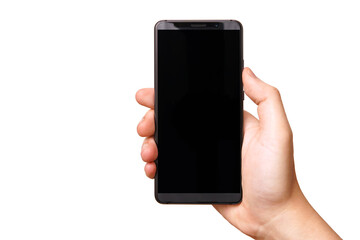 スマホの操作をする男性の片手-白背景