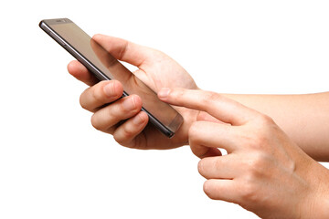 スマホの操作をする男性の手-白背景