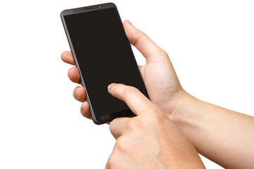 スマホの操作をする男性の手-白背景