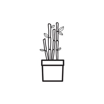 black and white bamboo plant in pot clip art preview