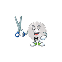 A picture of compact disk Barber cartoon character working with scissor