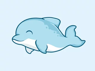 Poster Im Rahmen Dolphin Cartoon Cute Fish Illustration © Eriek