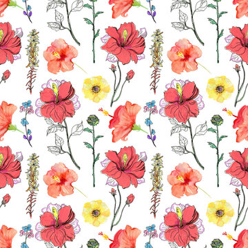 Wild spring leaf wildflower. Watercolor illustration set. Watercolour drawing fashion aquarelle. Seamless background pattern. Fabric wallpaper print texture. © Olesia La