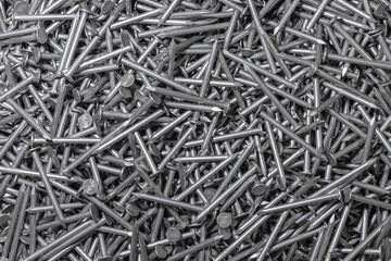 Metal Nails. Texture. Many new long iron nails. Background for wallpaper.
