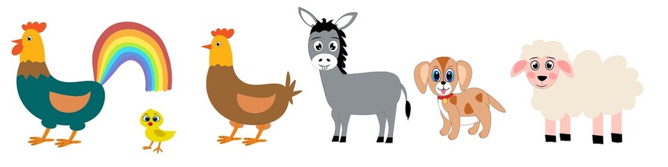 Cute animals set illustration, vector collection: farm animals,sea animals wild animals,