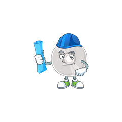 brilliant Architect compact disk mascot design style with blue prints and helmet