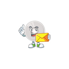 A cartoon picture of compact disk bring brown envelope
